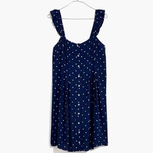 Madewell Ruffle-Strap Button-Front Dress - Navy with White Dots